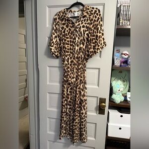 Leopard Print Tie-belt Shirt Dress size L